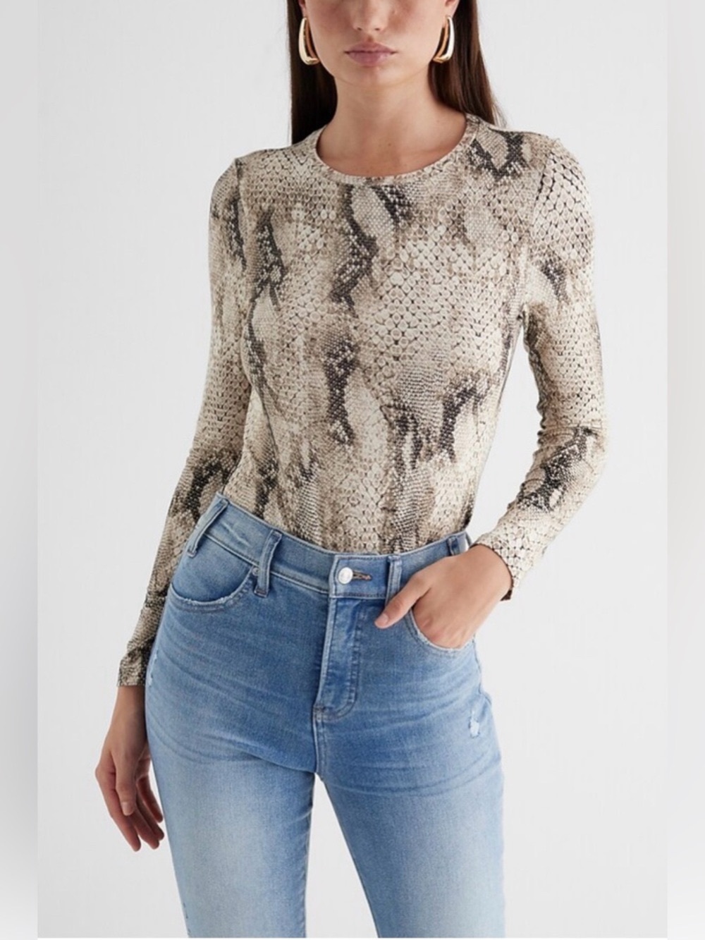 Express Snakeskin Print Mesh Top